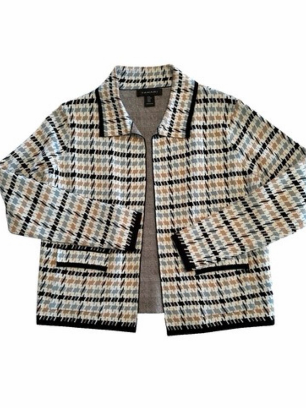 Tahari light-weight Jacket Blazer, houndstooth knit front open size xl
